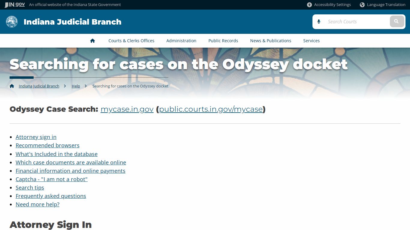 Searching for cases on the Odyssey docket - Indiana Judicial Branch